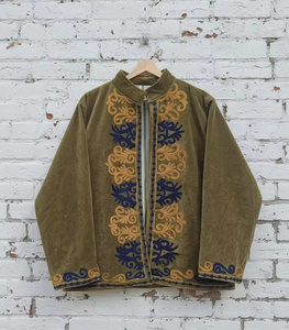Blouson bomber en velours Suzani à fleurs, brodé à la main, style bohème vintage, réversible, court, coloré, vêtements ethniques, automne-hiver, été - Product Image 1
