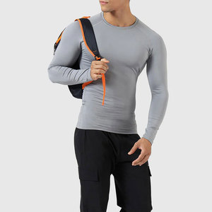Chemise de compression à manches longues pour homme, séchage rapide, spandex, polyester, gris, haut de sport à manches longues - Product Image 4