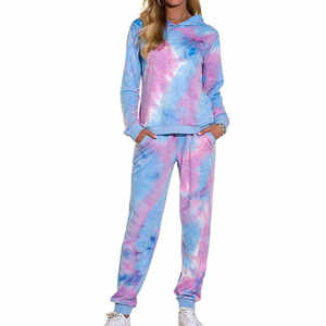 Nuevo Diseño Deportivo Personalizado 100% Poliéster, Conjunto Deportivo de Dos Piezas para Mujer, Chándal de Contraste de Color con Efecto Tie-Dye - Product Image 1