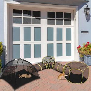 5 in 1 Portable Outdoor Cat Enclosure Indoor-Use Play Tent Tunnel & House with Exercise Wheel for Feline Fun! - Product Image 4