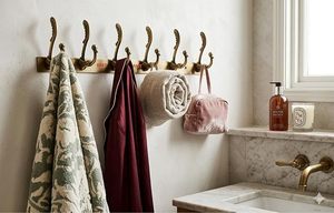 Modern Wall Mounted <b>Coat</b> <b>Rack</b> With 6 Brass Hooks For Clothing Storage On Red Wall - Product Image 4