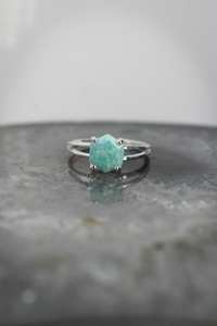 Bague hexagonale en amazonite à double bande en argent sterling 925, bague de fiançailles hexagonale unique en amazonite, bijoux - Product Image 4