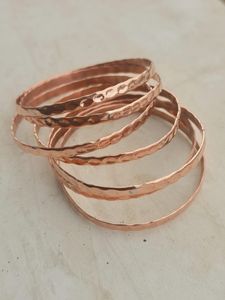 Belladec Handcrafted Hammered Red <b>Copper</b> Plated <b>Bangle</b> Set Textured Stackable Bracelets Artisan Jewelry Elegant Boho Fashion - Product Image 4