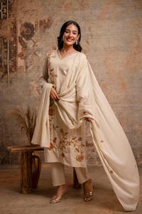 Ensemble Twinfeet pour femme : Kurti, pantalon et dupatta en pur coton de qualité supérieure, séchage rapide, coupe droite, longueur genou, idéal pour mariage, fête ou été - Product Image 2