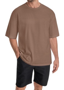 Nouvelle collection de t-shirts décontractés pour hommes à manches courtes, 100% coton, col rond et épaules tombantes, couleur unie, taille oversize, en provenance du Bangladesh - Product Image 4