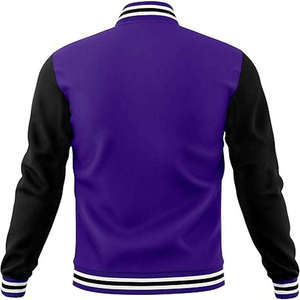 <b>Men's</b> <b>Purple</b> Varsity Jacket With Black Sleeves Solid Color Baseball Style Casual Wear Autumn Season Regular Fit Turn-down Collar - Product Image 5