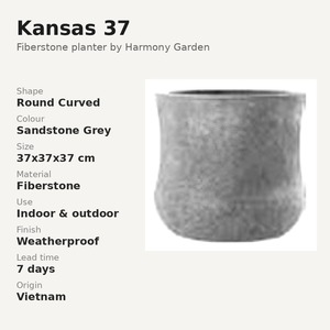 Kansas 37 Grey Sandstone Fiberstone Round Curved Planter 37x37x37cm Medium Indoor Outdoor Flower <b>Pot</b> Weatherproof Vietnam - Product Image 3