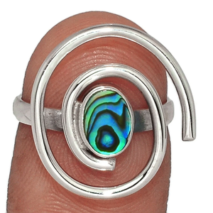 Abalone Shell <b>Silver</b> Handmade Boho Wedding Party Gift <b>Ring</b> Iridescent Ocean Jewelry Statement <b>Ring</b> for Women <b>Men</b> Unisex All - Product Image 1