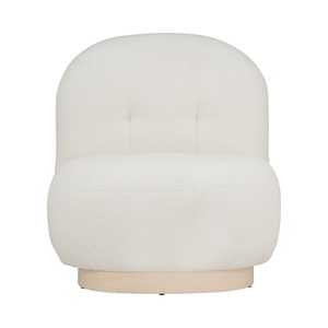 Fauteuil lounge contemporain rembourré en tissu blanc doux avec pieds en bois massif robustes pour chambres et salons - Product Image 2
