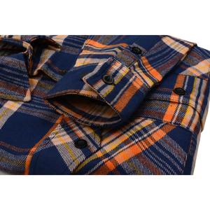 Chemise en flanelle à carreaux marine et orange pour homme, manches longues, boutonnée, prix raisonnable, vente en gros - Product Image 4