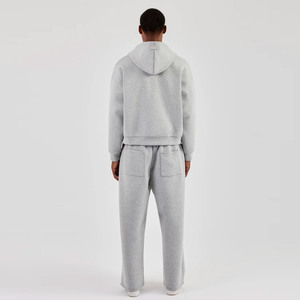 New Arrival Custom Grey Boxy Hoodie & Wide Leg <b>Trouser</b> Embroidery High Quality Cotton Heavyweight Winter Sweatsuit Men Tracksuit - Product Image 3