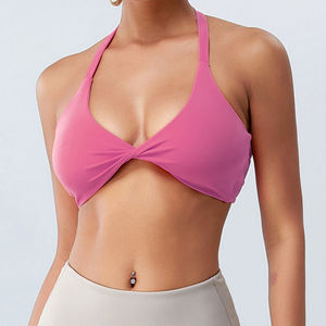 Soutien-gorge de sport sans couture pour femme, dos croisé, col en V profond, maintien moyen, haut de yoga, couleur unie, Spandex Polyester - Product Image 6