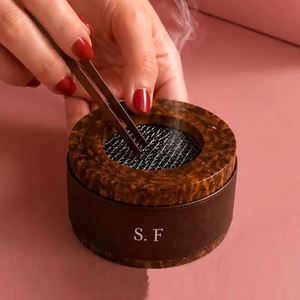 Round Resin Incense Burner Portable Bukhoor <b>Oud</b> Holder With Mesh Lid PU Leather Aromatherapy <b>Diffuser</b> for Home - Product Image 1
