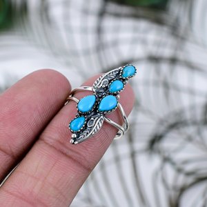 Anillo de Turquesa Vintage Hecho a Mano, Plata de Ley 925, Talla Personalizada, Joyería de Lujo para Mujer al Mejor Precio - Product Image 1