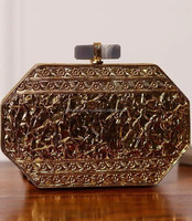 Tas Selempang Mutiara Berhias Rumbai Gaya Vintage dengan Kancing Terbuka, Koleksi Pengantin India