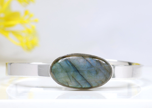 Top Natural Labradorite Oval Shape <b>Bracelet</b> 925 Sterling <b>Silver</b> Plated Adjustable <b>Cuff</b> <b>Bracelet</b> for Women Handmade Jewelry - Product Image 4