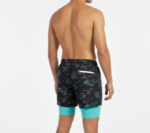 Shorts de plage pour hommes en satin 100% polyester, sublimation personnalisée, 2 en 1, avec leggings de compression intégrés, tendance, séchage rapide, vêtements de plage - Product Image 3