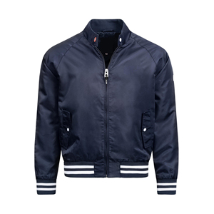Blouson bomber bleu marine pour homme, col montant, fermeture éclair, style décontracté, matière polyester, vêtement d'automne - Product Image 1