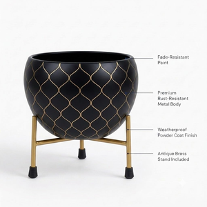 Pot de fleurs en métal noir avec support en métal doré, pot de fleurs décoratif moderne pour plantes d'intérieur, décoration élégante pour le salon - Product Image 3