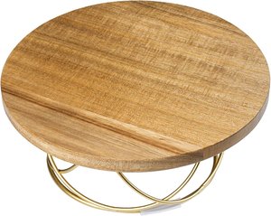 Support à gâteau décoratif en bois de manguier avec base en métal doré, réutilisable pour la présentation de desserts lors de fêtes, buffets et mariages. - Product Image 4