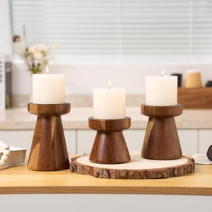 Ensemble de trois porte-bougies en bois d'acacia faits à la main, vente en gros en provenance d'Inde - Product Image 6
