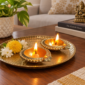 <b>Antique</b> Brass Diya Duo Decorative Oil <b>Lamp</b> for Diwali Puja Home Temple Decor Indian Brass Oil <b>Lamp</b> Set Wholesale Export Supplier - Product Image 2