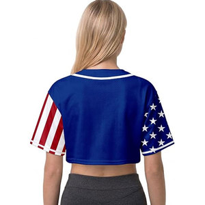 Chemise de baseball courte bleue USA pour femme, col en V, manches courtes, boutonnée, légère, respirante et confortable - Product Image 4