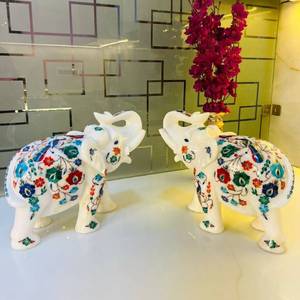 Handmade Polished Marble <b>Elephant</b> Figurines Figurine Pattern Animal Theme Home Decoration Business <b>Gift</b> Stone Crafts Pair - Product Image 1