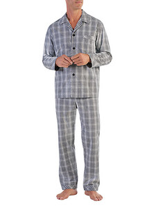Ensemble de pyjama en flanelle de coton peigné pour homme, haut à manches longues et bas à manches courtes, pour un confort optimal. - Product Image 1