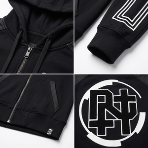 Sweat à capuche streetwear surdimensionné pour homme en coton éponge 280 GSM avec fermeture éclair intégrale, patch chenille et coupe carrée – Fabricant OEM de vêtements d'extérieur - Product Image 4