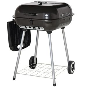 Griglia a Carbone in Porcellana da 22 Pollici con Ruote Portatili e Vassoio Laterale Inferiore per Barbecue all'Aperto in Giardino, Cortile e Bordo Piscina - Product Image 1