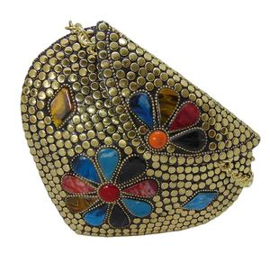 Handmade Metal <b>Clutch</b> Cum Sling Bag Jewel Stone Metal <b>Clutch</b> Gold Bag - Product Image 1