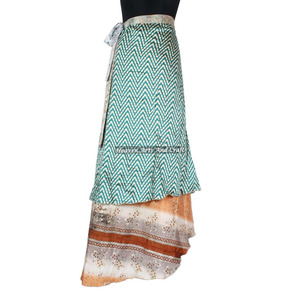 Achetez une jupe longue en soie pour femme, style sari, traditionnelle, à 2 couches, à enrouler, style hippie, longue jupe en soie, couvre-vêtement, vintage, magique, 38 pouces - Product Image 3