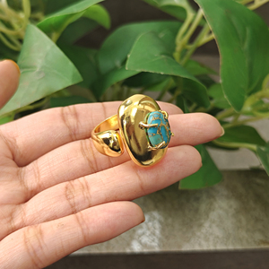 Blue Copper Turquoise <b>Ring</b> Gemstone Adjustable Unisex Fashion Jewelry <b>Gold</b> Plated Wedding Jewelry <b>Cocktail</b> Oval <b>Rings</b> For Women - Product Image 5