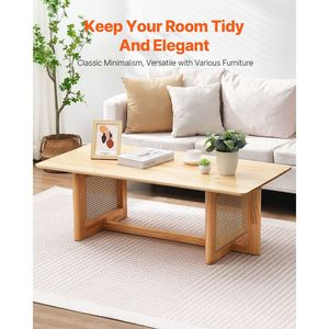 Tavolino da Caffè Moderno Boho Rettangolare 47 Pollici in Rattan Intrecciato con Piano in Legno di Gomma e Vano Contenitore - Product Image 2