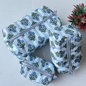 Set 3 Vintage Toiletry Bag Style Floral Hand Block Printed Cotton Zipper High Quality Multifunction Makeup Cosmetic Travel Bags - Product Image 6