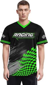 เสื้อแข่งรถแบบกำหนดเอง ลายเปลวไฟและลายตารางหมากรุก แขนสั้น สำหรับมอเตอร์ครอส พาวเวอร์สปอร์ต สำหรับผู้ชาย ผู้หญิง และเยาวชน - Product Image 2