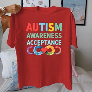 Camiseta informal para mujer de aceptación de concientización sobre el autismo 100% ajuste cómodo de algodón puro con patrón impreso - Product Image 1
