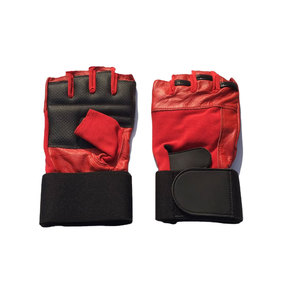 <b>Red</b> Half Finger Racing Gloves With Adjustable Wrist Strap And Non Slip Design For Outdoor Activities Unisex Leather Gloves - Product Image 1