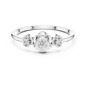 Anillo minimalista con flor y diamante redondo engastado en bisel, banda de oro macizo de 14k para mujer, ideal para regalo, compromiso, aniversario, boda - Product Image 5