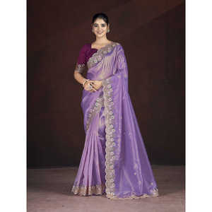 Exquisite Multi-Thread Embroidered Floral Work Saree <b>Beautiful</b> Indian & Pakistani Clothing - Product Image 2