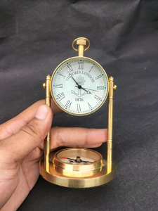 Victoria London Antique Brass <b>Clock</b> with Built In Compass Vintage Nautical Desktop Timepiece <b>Retro</b> Office Decor - Product Image 2