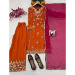 Realza la Belleza de tu Armario con el Conjunto de Salwar Kameez de Georgette y Conjunto de Fiesta con Estampado en Relieve de Zain Exports - Secado Rápido para Todas las Estaciones - Product Image 1