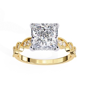 Anillo de Diamante Cultivado en Laboratorio de Corte Princesa de 2.5 CT de Calidad de Exportación con Piedra Lateral Redonda, Oro Sólido de 14K, Joyería Fina para Compromiso - Product Image 1
