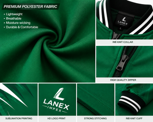 Blouson Bomber Vert Uni Décontracté Personnalisé pour Homme, Entièrement Zippé, Coupe-Vent, en Polyester Léger, Style Universitaire, Streetwear, Tenue Sportive d'Équipe, OEM - Product Image 5
