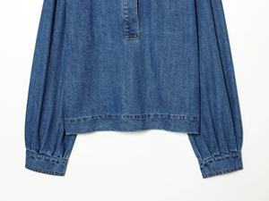 Denim Blue Turn Down Collar <b>Button</b>-Up Long Sleeve Regular Fit Casual Vintage Breathable Quick Dry Women's <b>Jeans</b> Tops - Product Image 4