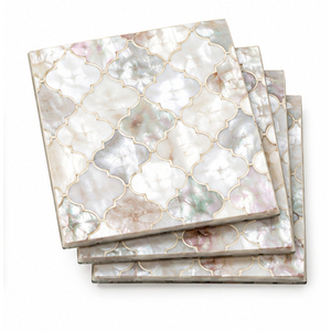 Luxury Handcrafted Mother of Pearl Coasters Set Square Seashell Inlay <b>Mosaic</b> Drink Coasters Custom Iridescent MOP <b>Table</b> Cup Mats - Product Image 6