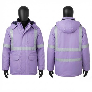 <b>Mens</b> Work <b>Jacket</b> 240 GSM Polyester Oxford Fabric Hooded Reflective Tape <b>Utility</b> Pockets Violet Custom Logo Workwear Safety Gear - Product Image 1