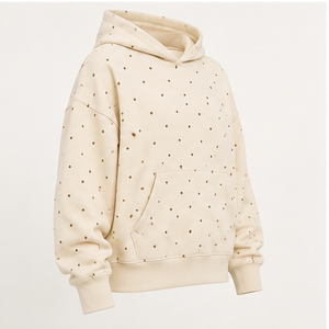 Customize Warm Off <b>White</b> Womens <b>Oversized</b> Boxy Small Staggered Polka Dot Pullover <b>Hoodie</b> Heavyweight Cotton Fleece - Product Image 4