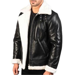 Veste en cuir premium avec fourrure blanche pour homme, en véritable peau de mouton, col à boucles, design élégant, vêtement extérieur personnalisé, tendance - Product Image 3